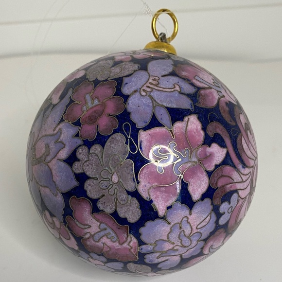 EUC Vtg Cloisonne Floral Ball Purple Blue Pink Gold Christmas Collectible - Picture 4 of 8